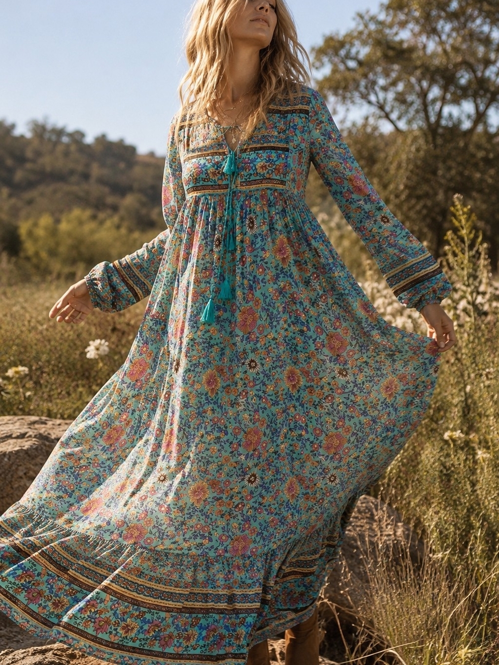 🌸 LANCE CADE BOHO FLORAL MAXI DRESS — SIZE M 🌸